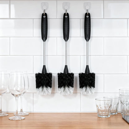 Bottle Brush of 3 Pack, 13-In Long Stainless Steel Handle Water Bottle Cleaner Brush Non-Slip Grip Bottle Brushes for Cleaning Water Bottles Sport Bottles Coffee Mugs Glasswares Cups, Black