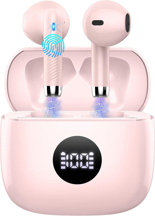 Wireless Earbuds, Bluetooth 5.4 Earbuds Stereo Bass, Bluetooth Headphones in Ear Noise Cancelling Mic, USB C Sports Earphones IP7 Waterproof, 40H Playtime Mini Charging Red