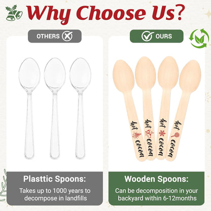 100 Pcs Hot Cocoa Bar Spoons, Wooden Chocolate Spoons for Hot Cocoa Coffee Cake Ice Cream