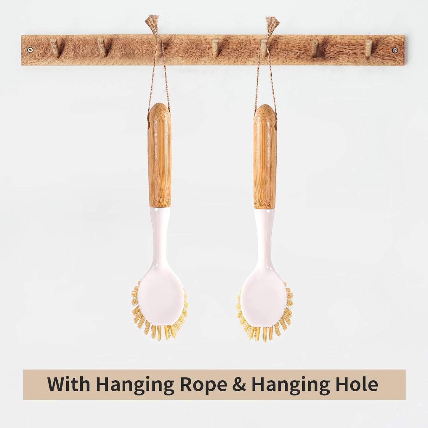 Cast Iron Chainmail Scrubber, 2 Pack Scrub Brush and Scraper with Bamboo Handle – Skillet Scrubber with Tough Nylon Bristles & Chaimail Scrubber for Cleaning Pans