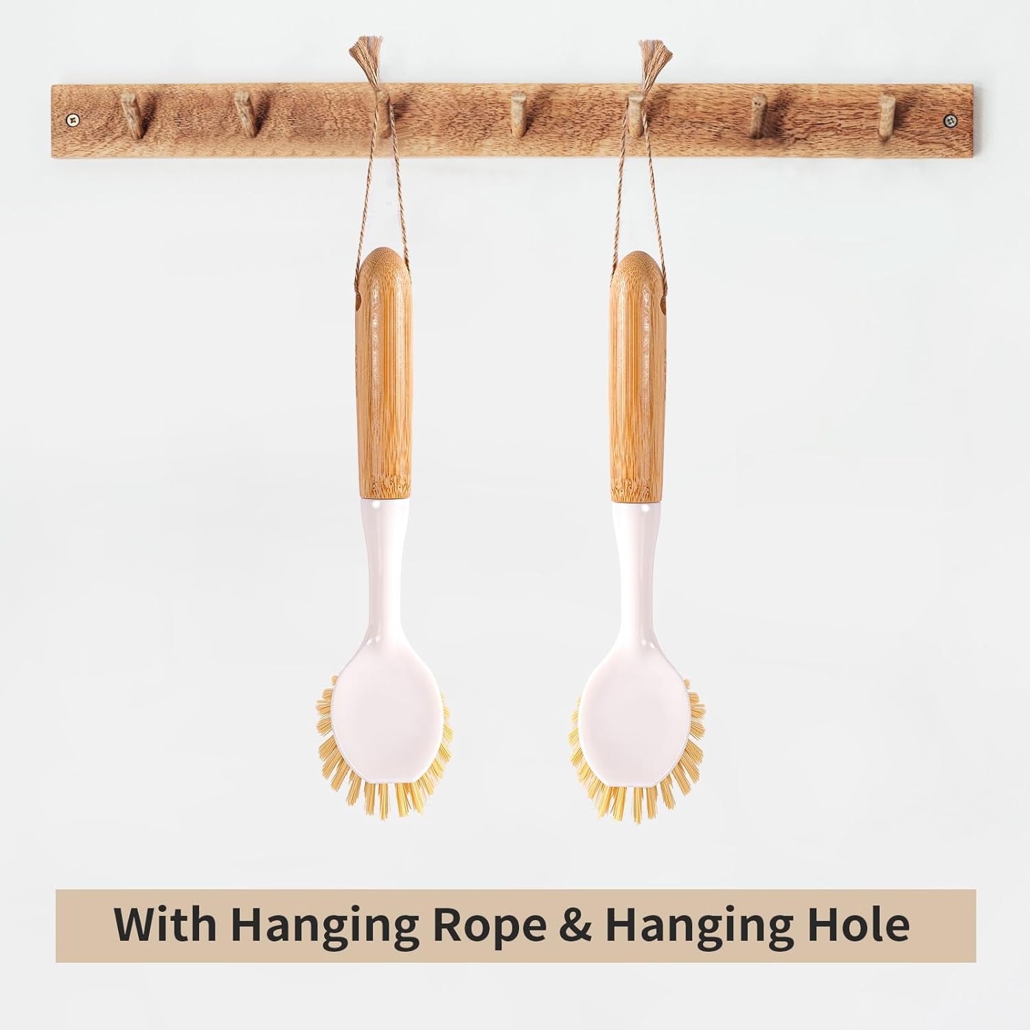 Cast Iron Chainmail Scrubber, 2 Pack Scrub Brush and Scraper with Bamboo Handle – Skillet Scrubber with Tough Nylon Bristles & Chaimail Scrubber for Cleaning Pans