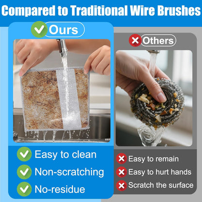 Cast Iron Scrubber Cleaner Kit, Metal Scrubber for Dishes, Skillet, Pots, Pan, Griddles, Reusable 3-Layer Non-Scratch Wire Dishcloth for Kitchen, Stove Top, Dishes and Sink