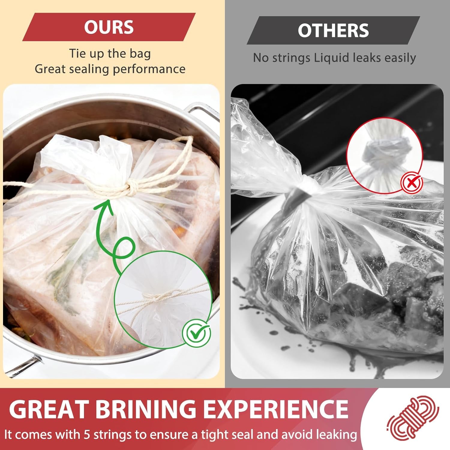 Turkey Brine Bags, 5 Gallon Bucket Liner Bags, 5.5 Mil, 5 Pack - 30" X 21", BPA Free Brining Bags for Turkey, Leak-Proof Liner for Bucket, Brine Kit with Strings - Thanksgiving, Christmas Essentials