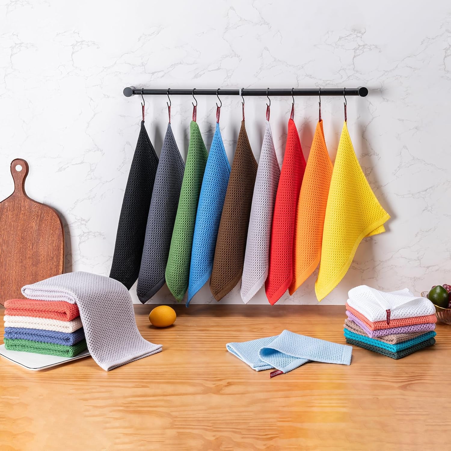 Kitchen Towels 6-Pack Kitchen Dish Cloths,100% Cotton Towels Waffle Weave, Ultra Soft Absorbent, Quick Drying, 12X12 Inches,Dark Grey