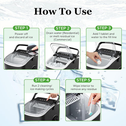 Ice Machine Cleaner Descaler Tablets (32Pack) with 2 Cleaning Brushes,Ice Maker Cleaner Ideal for Frigidaire,Opal,Ge Profile, Kitchenaid Countertop Units.Removes Lime Scale,Calcium.