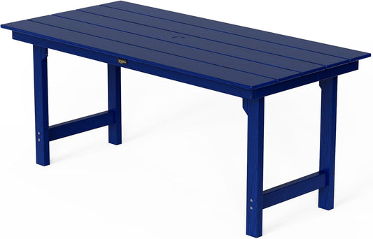 6-Person HDPE All-Weather Rectangle Outdoor Dining Table with Umbrella Hole for Lawn, Garden, and Backyard (Navy Blue)