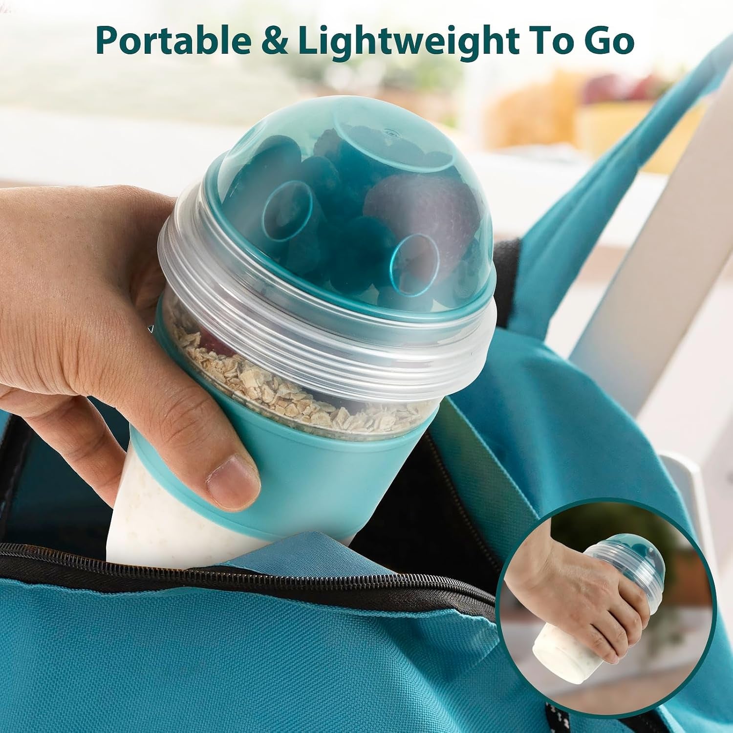Yogurt Parfait Cups with Lids, 2 Pack 20 Oz Reusable Overnight Oats Containers with Lids, Topping Compartment & Spoon to Go for Breakfast Meal Prep, Portable & Lightweight (Blue&Green)