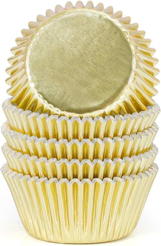 (100Pcs) Foil Standard Cupcake Liners, Greaseproof Non-Stick Muffin Liners, Foil Baking Cups for Christmas Decorations, Birthdays, Festivals, Weddings, Party (Gold)