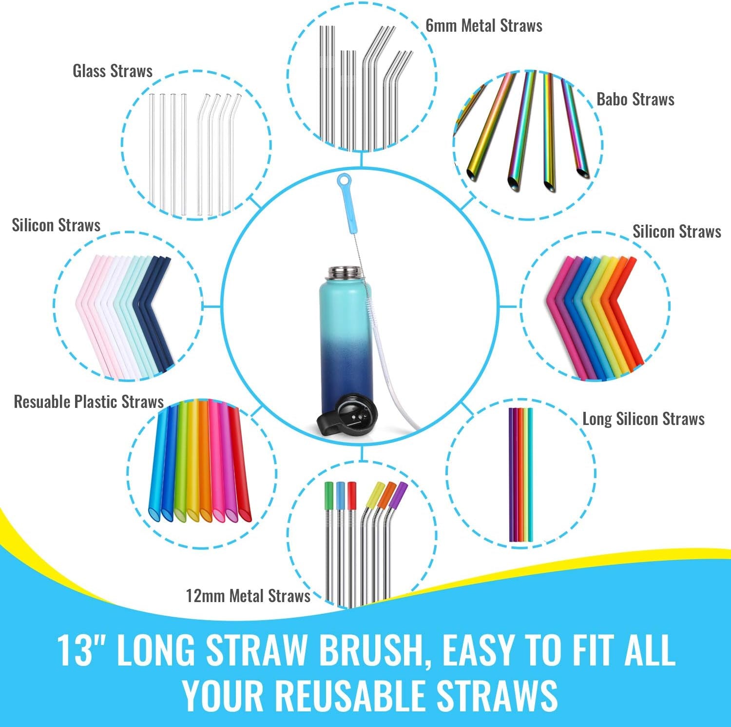 16" Bottle Brush Cleaner for Water Bottle - Long Handle Bottle Brush for Cleaning Narrow Neck Sport Bottles,Beer Bottle and Jugs, Set of 2