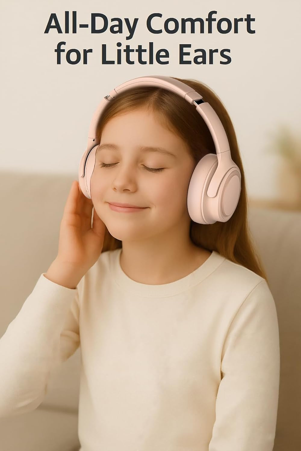Wireless Headphones | 94Db Volume Limited Hearing Protection | Built-In Mic | Bluetooth 5.3 | Foldable & Durable Headset for School, Travel | Ideal Back to School Gift for Kids(Beige)