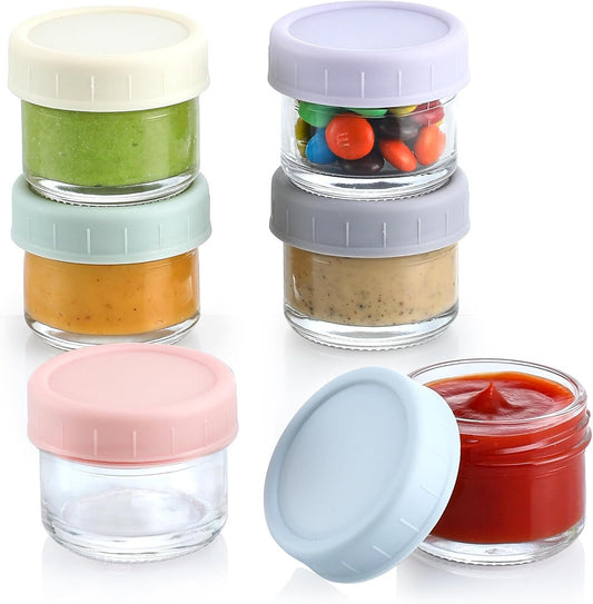 [6 Pack] Salad Dressing Container to Go, 1.7 Oz Glass Small Condiment Container with Lids, Dipping Sauce Cups Set, Leakproof Reusable Sauce Containers for Lunch Box Work Trip.