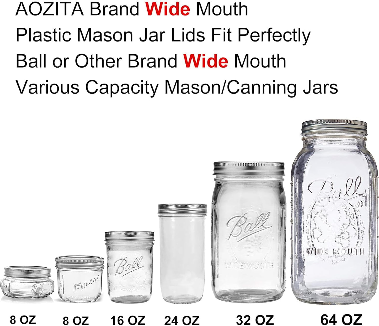 [10 Pack] WIDE Mouth Mason Jar Lids for Ball, Kerr and More - White Plastic Storage Caps for Mason/Canning Jars - Leak-Proof, Dishwasher Safe & Food Grade