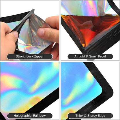 100-Pack 2×2 Inch Mylar Bags with Clear Window Holographic Resealable Sealable Packaging Zip Bag for Small Bussiness Jewelry Candy Sample Food Packing Supplies （Black）