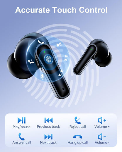 Wireless Earbuds, Bluetooth Ear Buds Headphones, 40H Long Playtime, Stereo Deep Bass, LED Power Display, IPX7, Lightweight in Ear Earphone with Mic for Iphone Android Phone