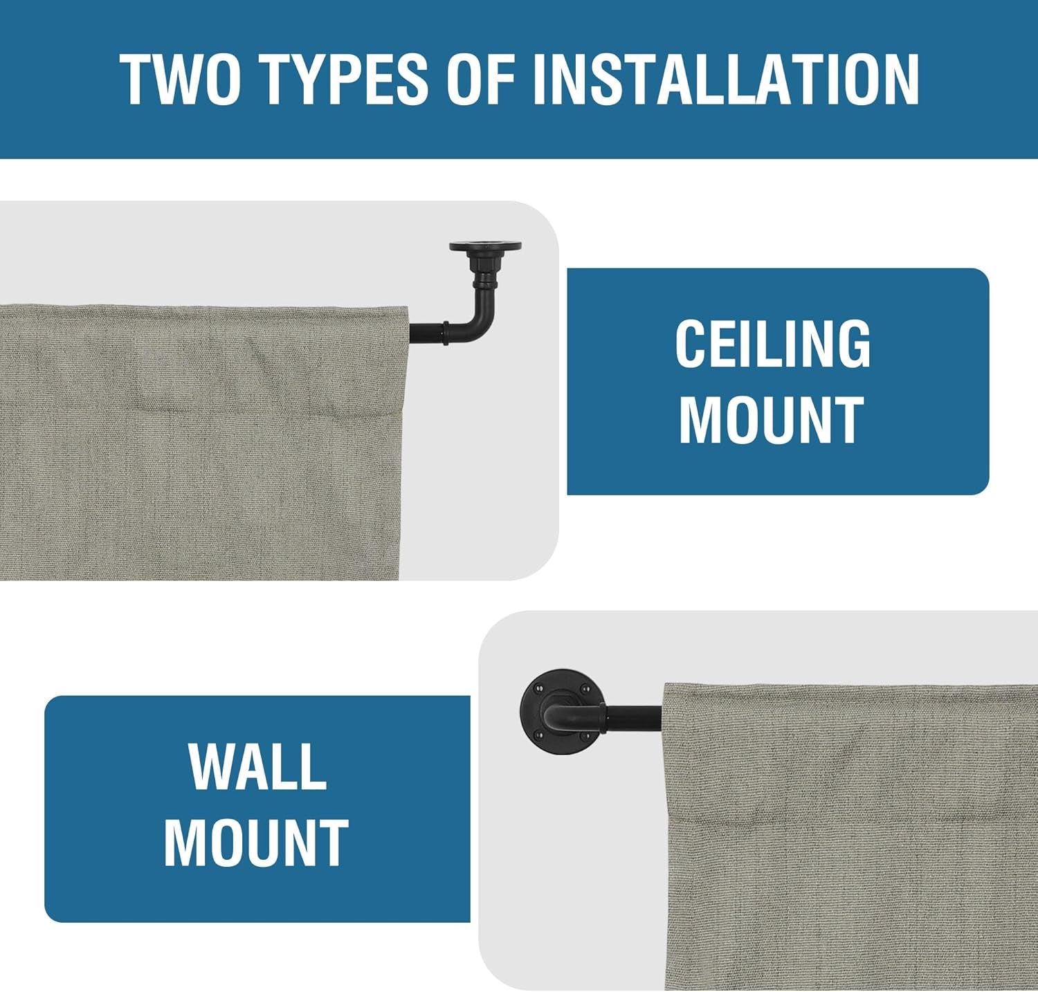 Wrap around Curtain Rods for Windows 16.2 to 75 Inch, 3/4 Inch Diameter Industrial Telescoping Curtain Rod, Splicing Adjustable Window Rods for Indoor/Outdoor, Black