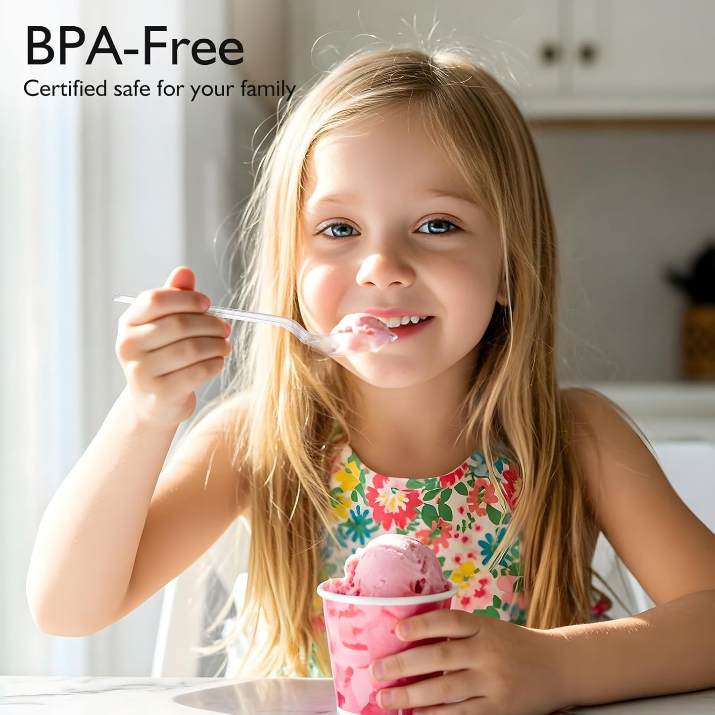 [100 Count] Clear Plastic Spoons Heavy Duty, Premium Disposable Spoons, Durable Plastic Cutlery for for Parties, Picnics, Big Event, Daily Use - Heat Resistant & BPA Free - Clear