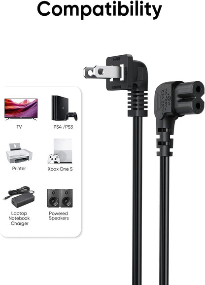 10 Feet 18 AWG Angled 2-Slot Non-Polarized Angle Power Cord for Samsung TV LG TCL Replacement (IEC320 C7 to Nema 1-15P), 3M