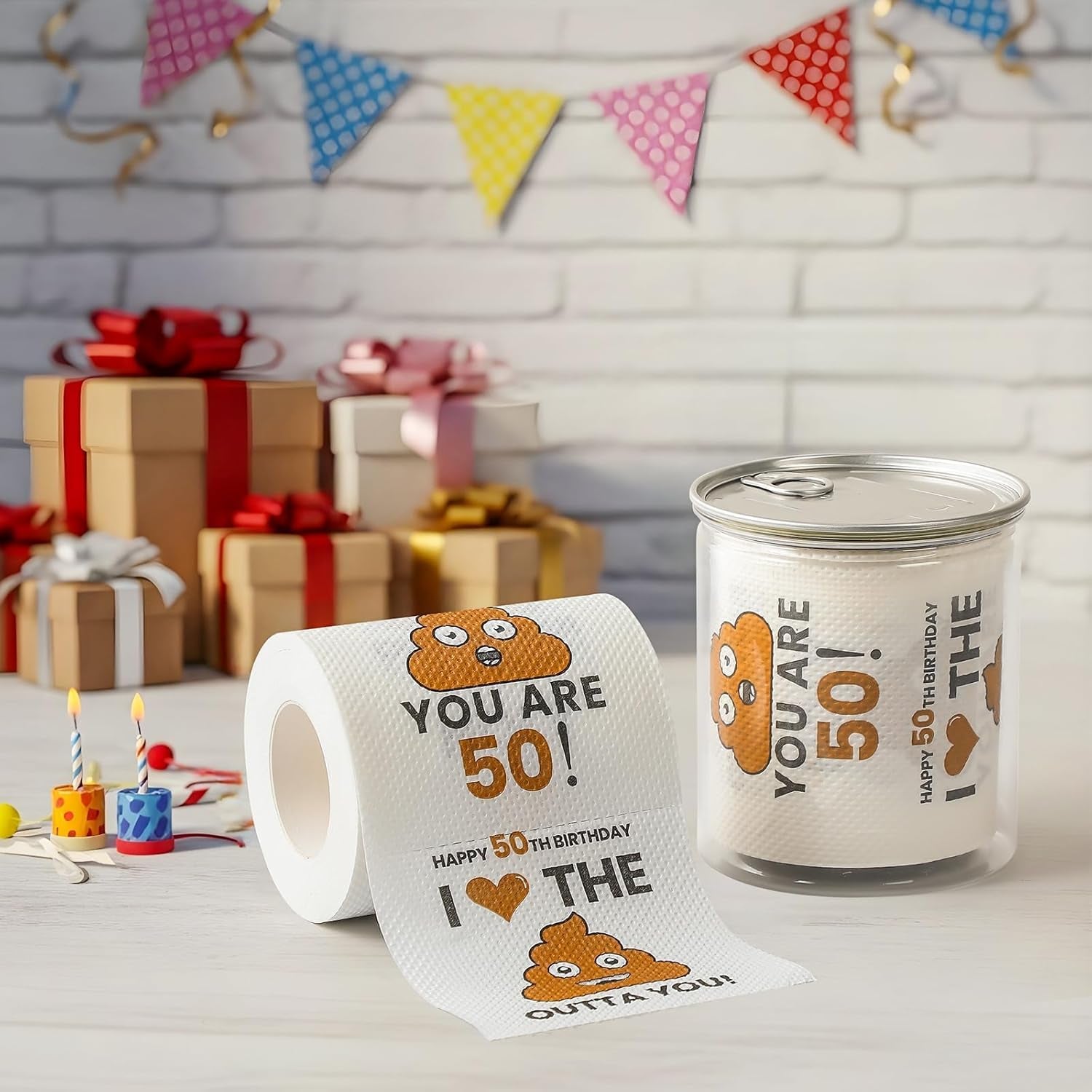 Can-Shaped Packaging - 50Th Birthday Gifts for Men Him Women Her Toilet Roll Paper - 50Th Birthday Decorations, Party Supplies Favors - 50 Years Old Funny Gag Gift Ideas, Bday Present for Friends