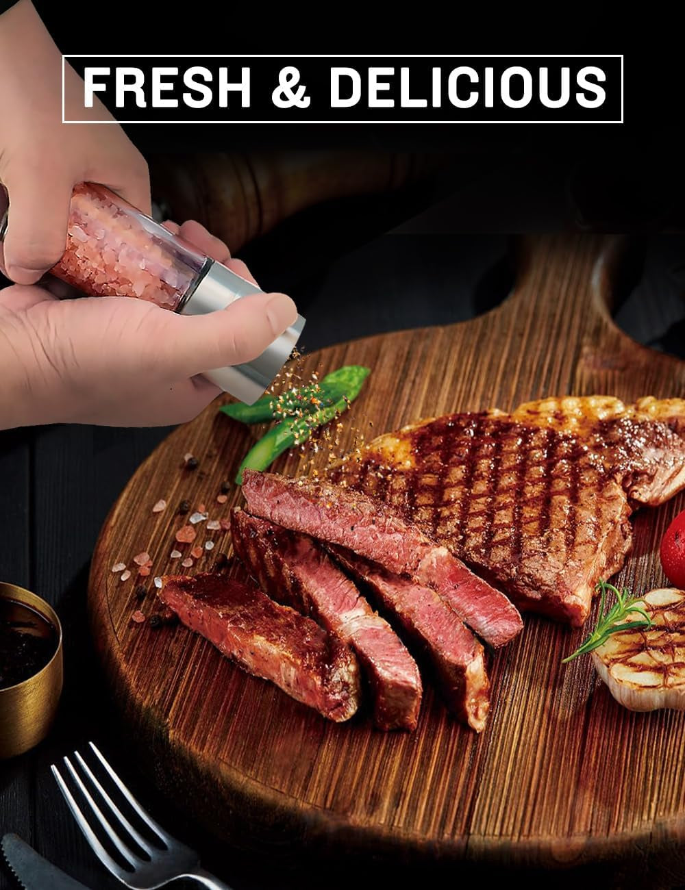 ® Salt Grinder Pepper Mill, Refillable, Adjustable Coarseness Black Pepper Grinder, Stainless Steel Sea Salt Shaker with Ceramic Rotor(Seasoning Not Included)