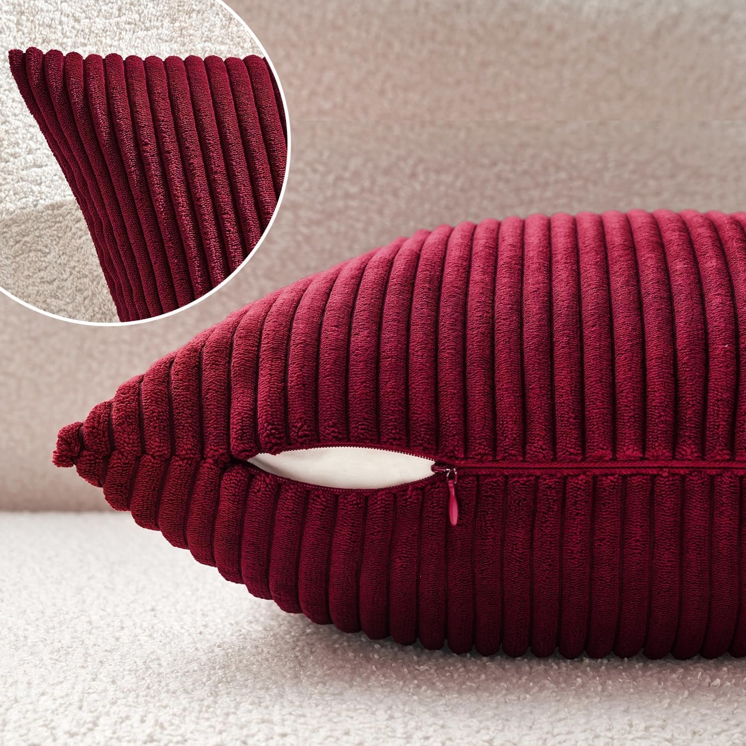 Winter Pack of 2 Corduroy Soft Soild Decorative Square Christmas Throw Pillow Covers Cushion Cases Pillow Cases for Couch Sofa Bedroom Car 18 X 18 Inch 45 X 45 Cm Burgundy