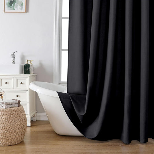 Zora Solid Black Shower Curtain for Bathroom, Fabric Shower Curtain- Soft Cloth & Hotel Spa Quality, Water Repellent, Machine Washable Shower Curtain Set with 12 Hooks, Grommets Top, 72Wx72L