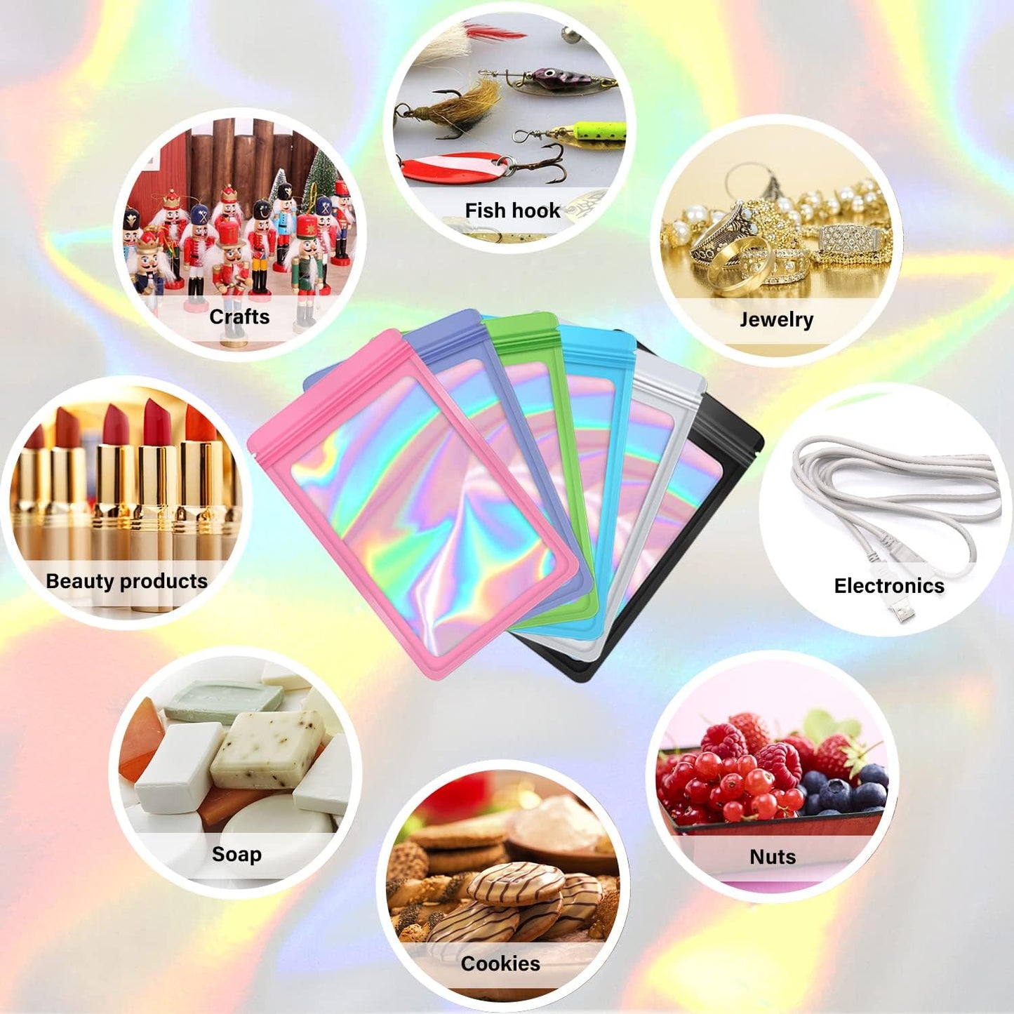 100-Pack 2×2 Inch Mylar Bags with Clear Window Holographic Resealable Sealable Packaging Zip Bag for Small Bussiness Jewelry Candy Sample Food Packing Supplies （Black）