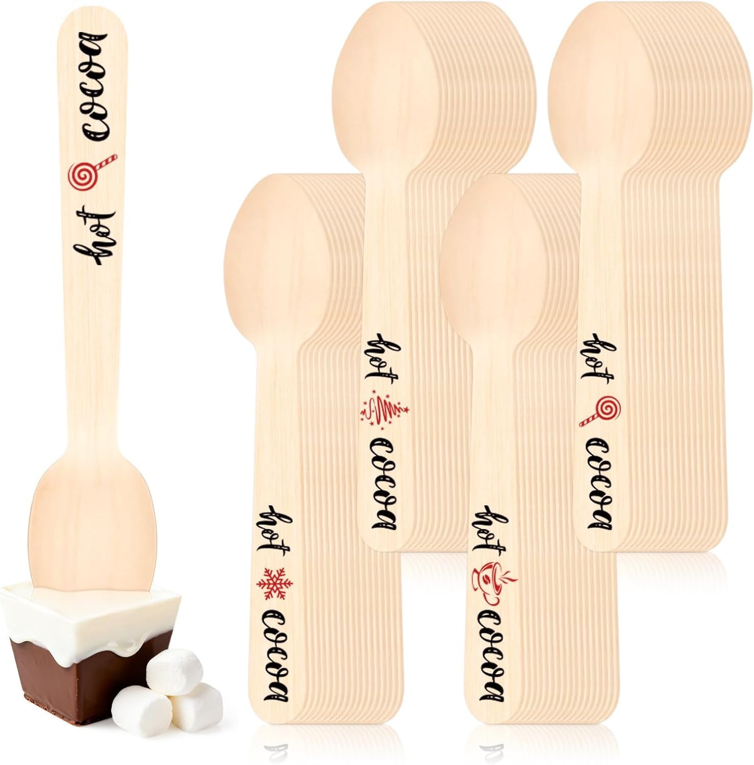 100 Pcs Hot Cocoa Bar Spoons, Wooden Chocolate Spoons for Hot Cocoa Coffee Cake Ice Cream