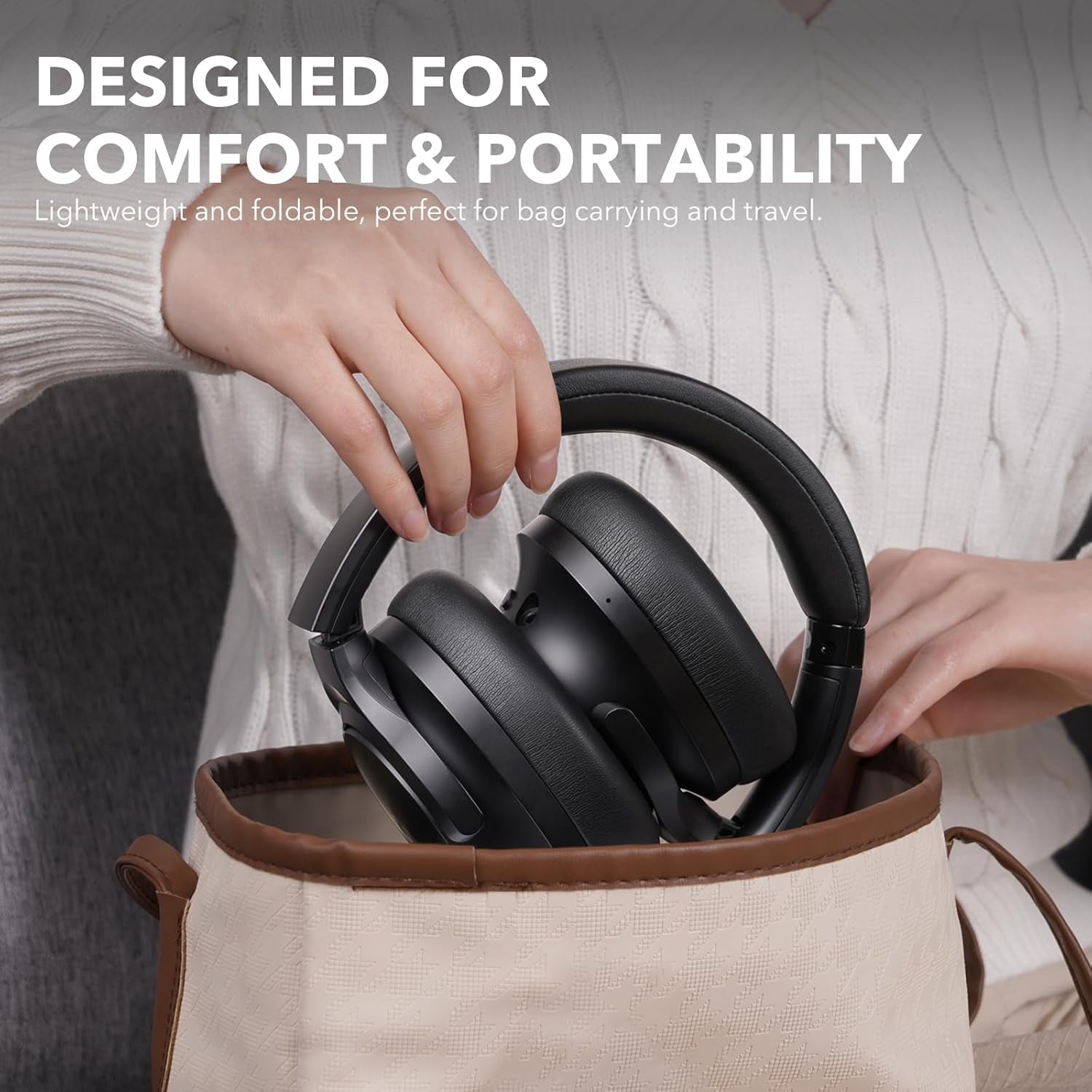Y8+ Noise Cancelling Headphones Bluetooth, Wireless LDAC Hi-Res Audio, Custom EQ via App, 75H Playtime, Comfort Fit, over Ear Headphones Foldable for Airplane Travel Home Office Black