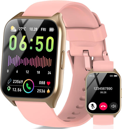 Smart Watch for Women, 1.85" HD Smartwatch (Answer/Make Call), 2025 Fitness Activity Tracker, 110+ Sport Modes/Heart Rate/Sleep Monitor/Pedometer, IP68 Waterproof Fitness Watch for Android Ios, Pink