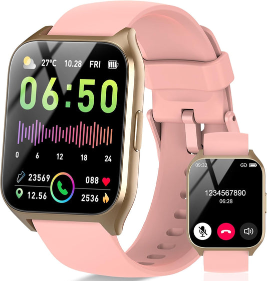 Smart Watch for Women, 1.85" HD Smartwatch (Answer/Make Call), 2025 Fitness Activity Tracker, 110+ Sport Modes/Heart Rate/Sleep Monitor/Pedometer, IP68 Waterproof Fitness Watch for Android Ios, Pink