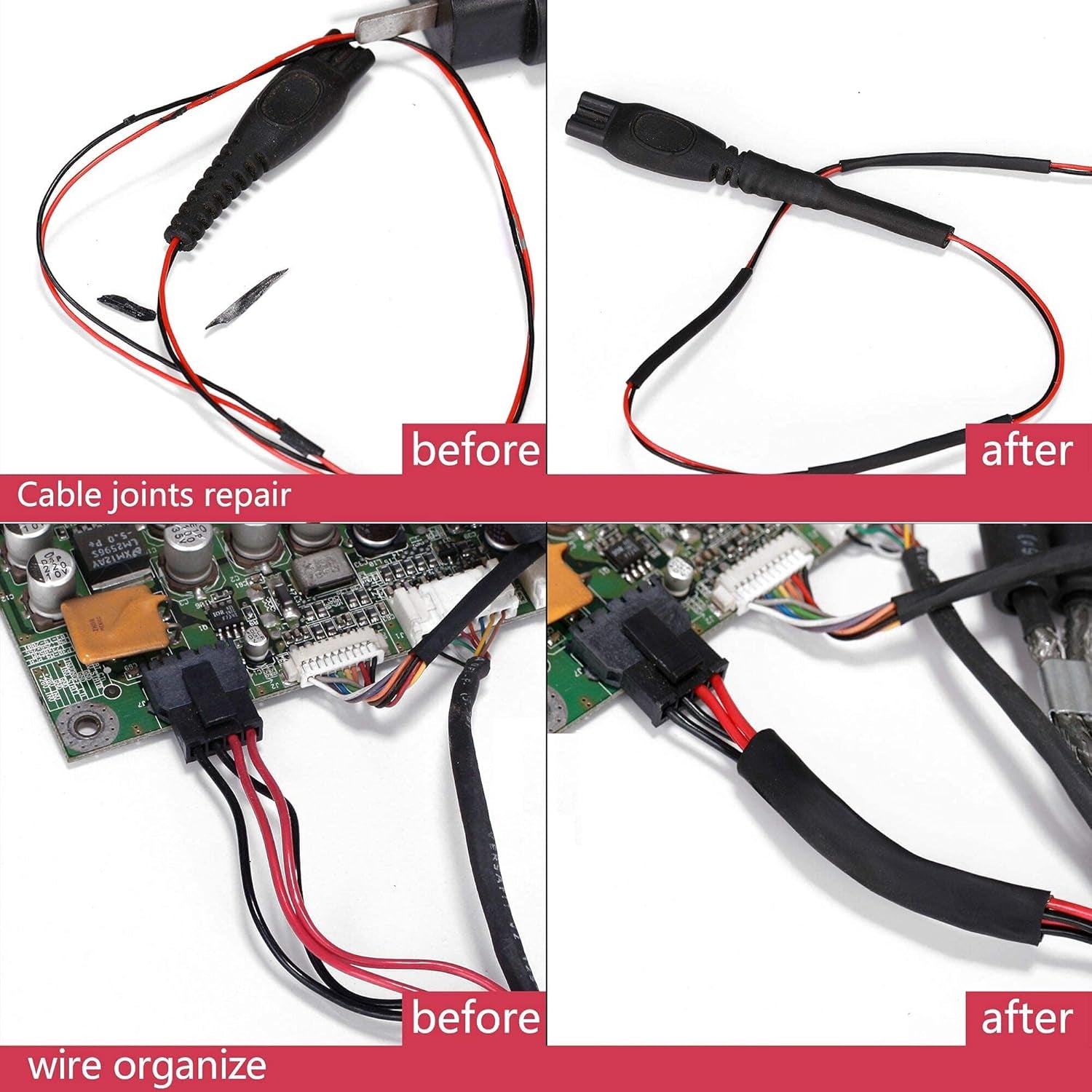 270Pcs 3:1 Shrink Ratio Dual Wall Adhesive Lined Heat Shrink Tubing Tube 6 Size: 3/8",1/4",3/16",1/8",3/32",1/16", 2 Color KIT Black Red