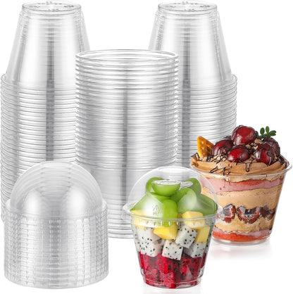 50 Sets, 9 Oz Clear Plastic Cups with Dome Lids (No Hole) - Disposable Cups for Ice Cream,Cake,Fruit,Parfait, Dessert, Pudding and Jello Shot