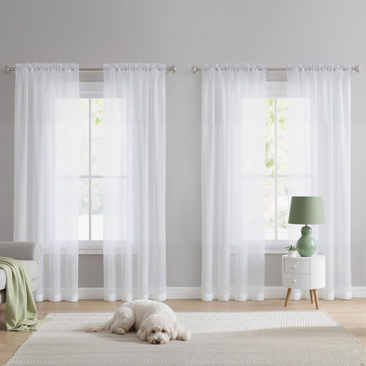 White Sheer Curtains 84 Inches Long 4 Panels, 42 Inch Wide Rod Pocket Light Filtering Drapes Translucent Modern Voile Airy & Breathable Window Treatment for Bedroom Living Room