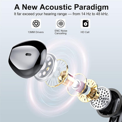 Wireless Earbuds 2024 Bluetooth 5.3 Headphones with HD Mic Hifi Stereo Sound, Wireless Earphones with Dual LED Display Touch Control, IPX7 Waterproof 30H Playtime Mini Ear Buds for Ios Android, Black