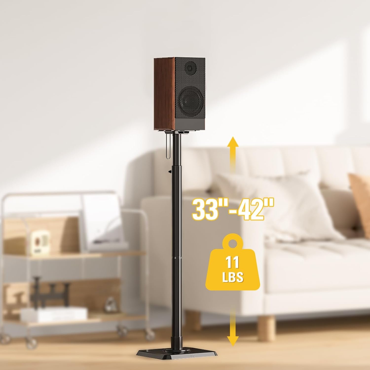 Speaker Stands Height Adjustable for Satellite & Small Bookshelf Speakers, Set of 2 Floor Stand Mount for Bose Polk JBL Sony Yamaha and Others - 11LBS Capacity MD5402
