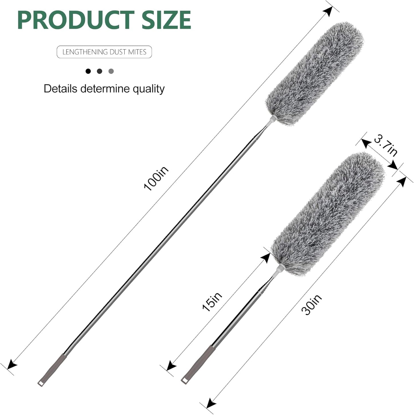 Extra-Long Dusters with Extension Pole 100-Inch for Cleaning, Bendable Microfiber Head Washable Ceiling Fan Duster for High Ceilings, Furniture