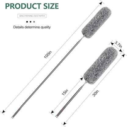 Extra-Long Dusters with Extension Pole 100-Inch for Cleaning, Bendable Microfiber Head Washable Ceiling Fan Duster for High Ceilings, Furniture
