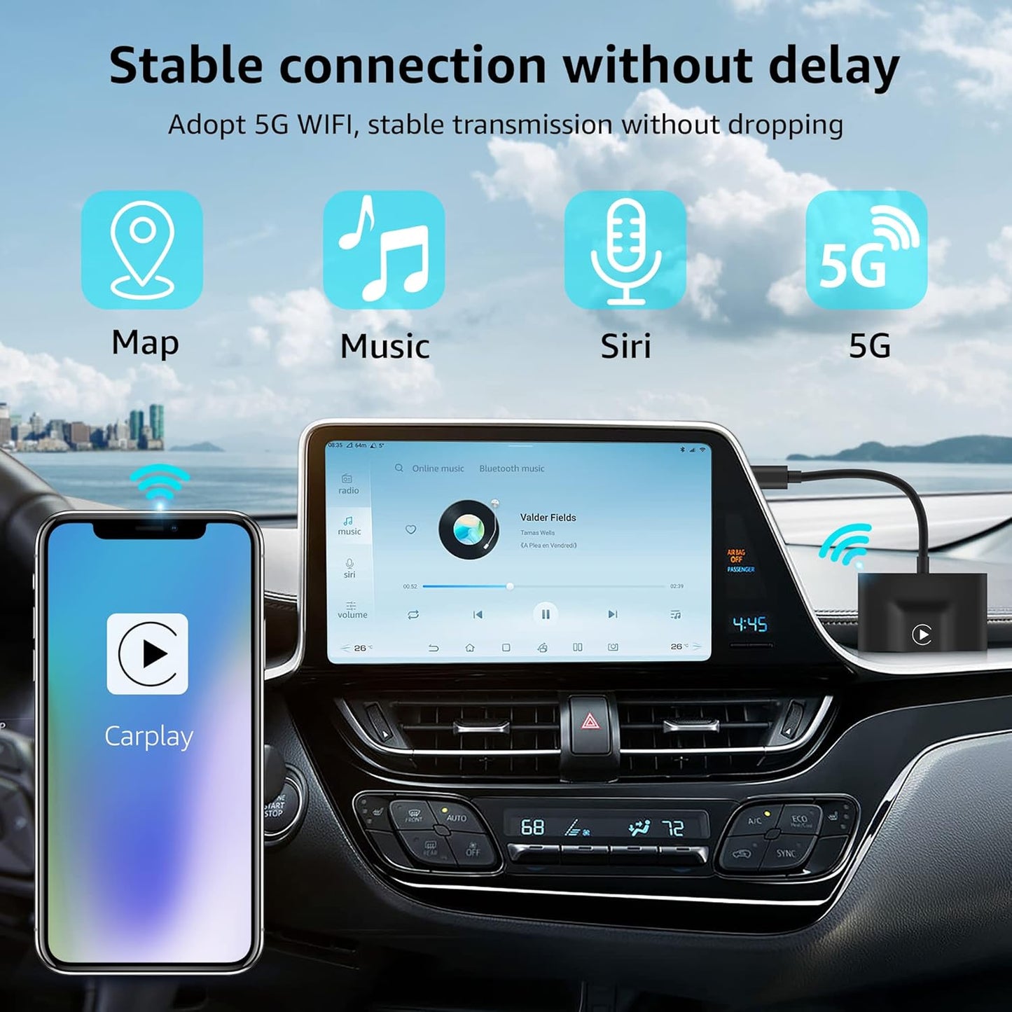 Wireless Carplay Adapter, 2023 Upgrade, Widely Compatible, Fast Auto Connect, Compact Design, Lifetime Tech Support, for Iphone Ios 10+ & Oem-Wired Cars