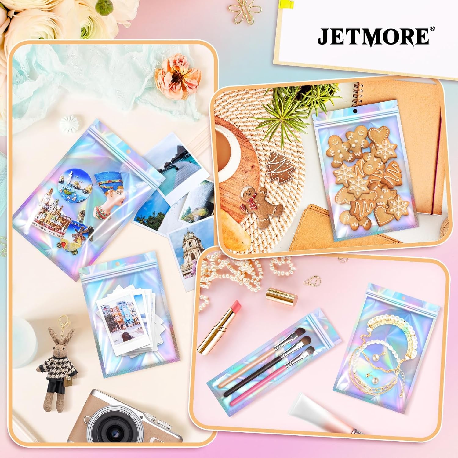 Mylar Bags, 50 PCS Resealable Bags-3X4In, Holographic Bag for Small Business, Small Electronics, Little Bags for Cards, Sealable Bag with Protection, Dispensary Packaging in Bulk