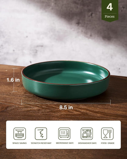 Mercury Pasta Bowls Set of 4, 33 Oz Large Salad Bowls, Stoneware Pasta Plates Bowls, Serving Bowls for Kitchen, Microwave & Dishwasher Safe, Dark Green