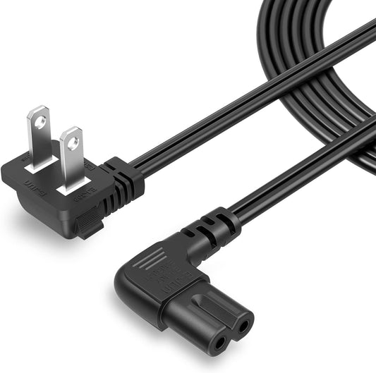 10 Feet 18 AWG Angled 2-Slot Non-Polarized Angle Power Cord for Samsung TV LG TCL Replacement (IEC320 C7 to Nema 1-15P), 3M