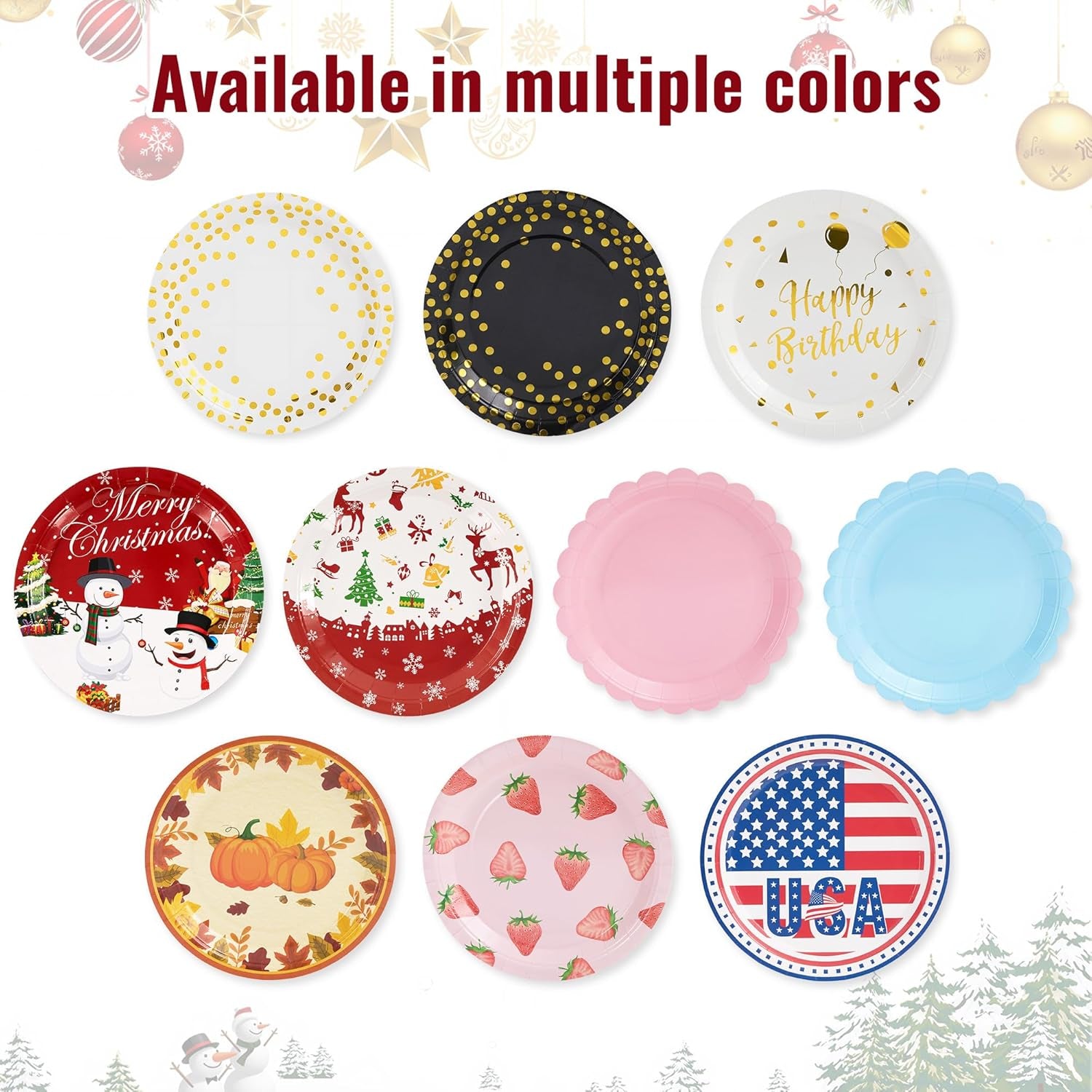 Christmas Paper Plates Set, 350 PCS Santa Gifts and Snowman Party Supplies, Disposable Dinnerware Set for 50 Guests, Paper Plates Napkins Cups for Christmas Eve