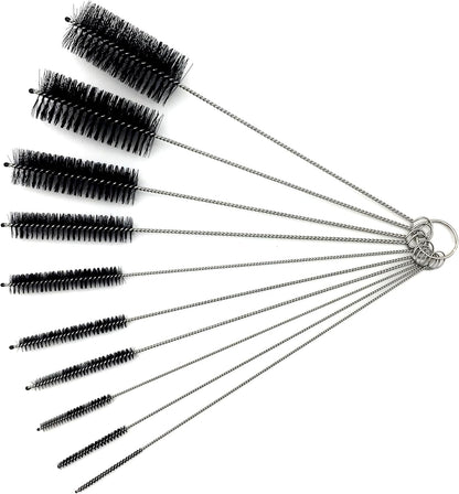 10 Piece Stainless Steel Straw Cleaning Brush Set - Durable Nylon Bristles - Multi-Size for Reusable Straws, Sippy Cups, and Narrow Neck Containers