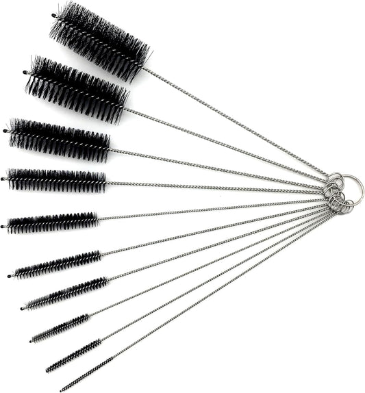 10 Piece Stainless Steel Straw Cleaning Brush Set - Durable Nylon Bristles - Multi-Size for Reusable Straws, Sippy Cups, and Narrow Neck Containers