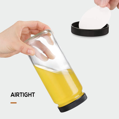 [ 8 Pack ] Glass Juicing Bottles with 2 Straws & 2 Lids W Hole- 16 OZ Travel Drinking Jars, Water Cups with Black Airtight Lids, Reusable Tall Mason Jar for Juice, Bubble Tea, Smoothie, Tea, Kombucha