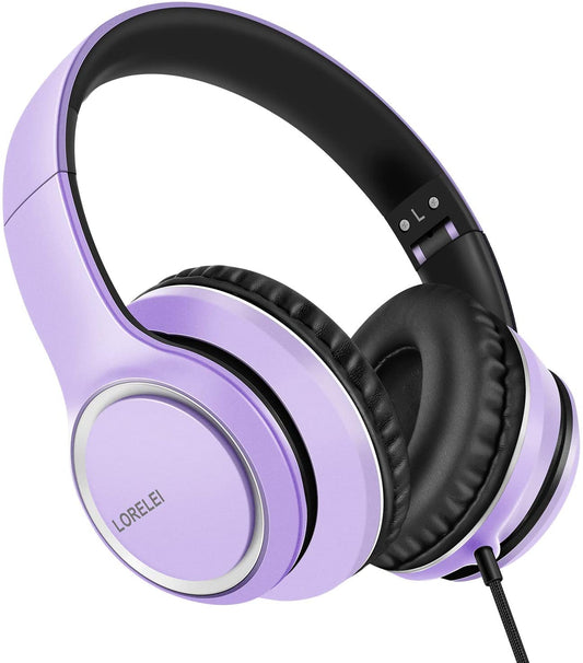 X8 Over-Ear Wired Headphones with Microphone with 1.45M-Tangle-Free Nylon Line&3.5Mm Plug,Lightweight Foldable & Portable Headphones for Smartphone,Tablet,Computer,Mp3/4(Dark Purple)