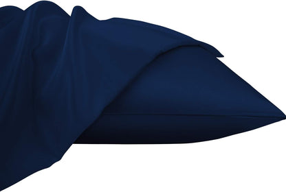 Zippered Satin Pillow Cases for Hair and Skin, Luxury Standard Hidden Zipper Pillowcases Set of 2, 20X26 Inches, Navy Blue