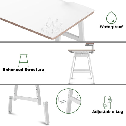Height Adjustable Computer Desk - 47" Gaming Desk, Small Home Office Desk with Monitor Stand, Modern Simple Table Study Writing Work, Living Room Home Bedroom PC Table, Metal Frame, White