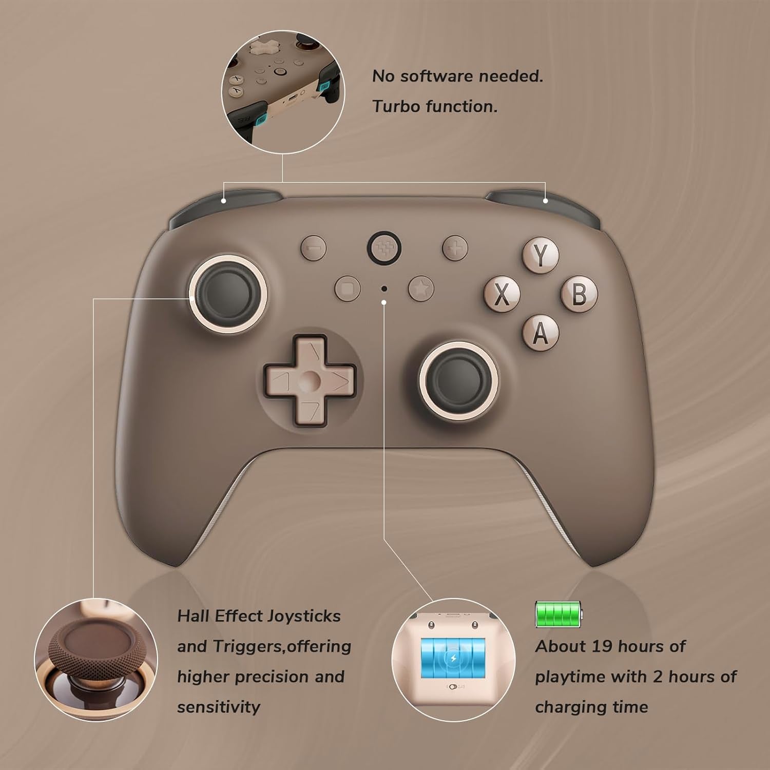 Ultimate 2C Wireless Controller for Windows PC and Android, Gamepad with 1000Hz Polling Rate, Remappable L4/R4 Bumpers, Rumble Vibration and Turbo Function(Brownie)