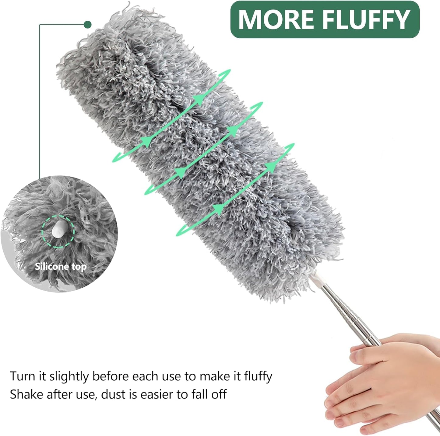 Extra-Long Dusters with Extension Pole 100-Inch for Cleaning, Bendable Microfiber Head Washable Ceiling Fan Duster for High Ceilings, Furniture